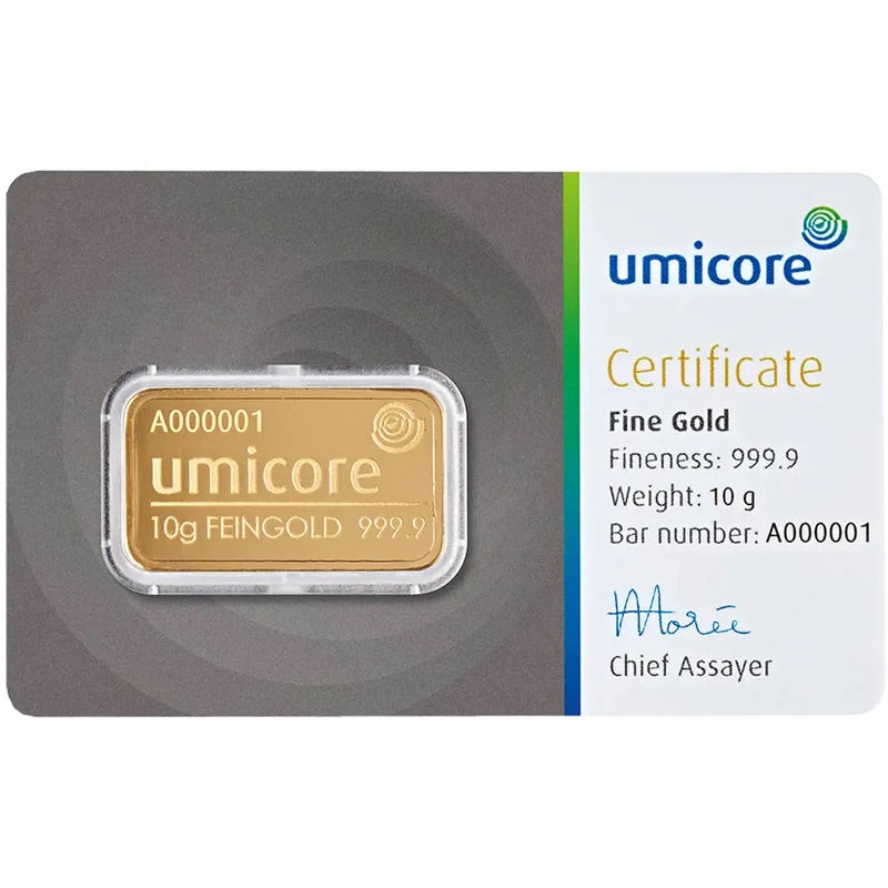 UMICORE 10G STAMPED GOLD BAR