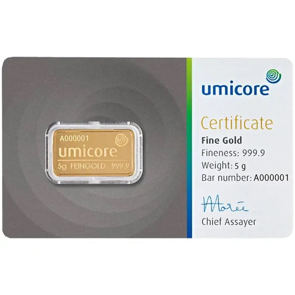 UMICORE 5G STAMPED GOLD BAR