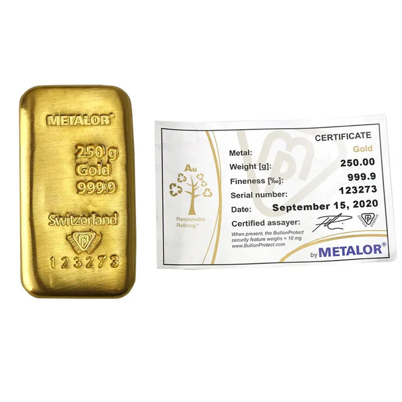 METALOR 250G GOLD CAST BAR