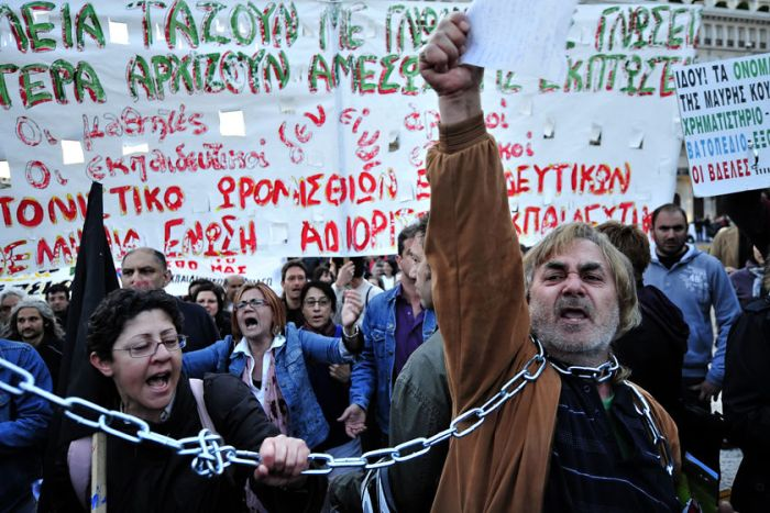 Protests against Greece's forced austerity
